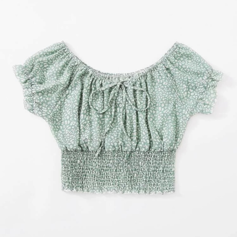 Tie Front Shirred Crop Top